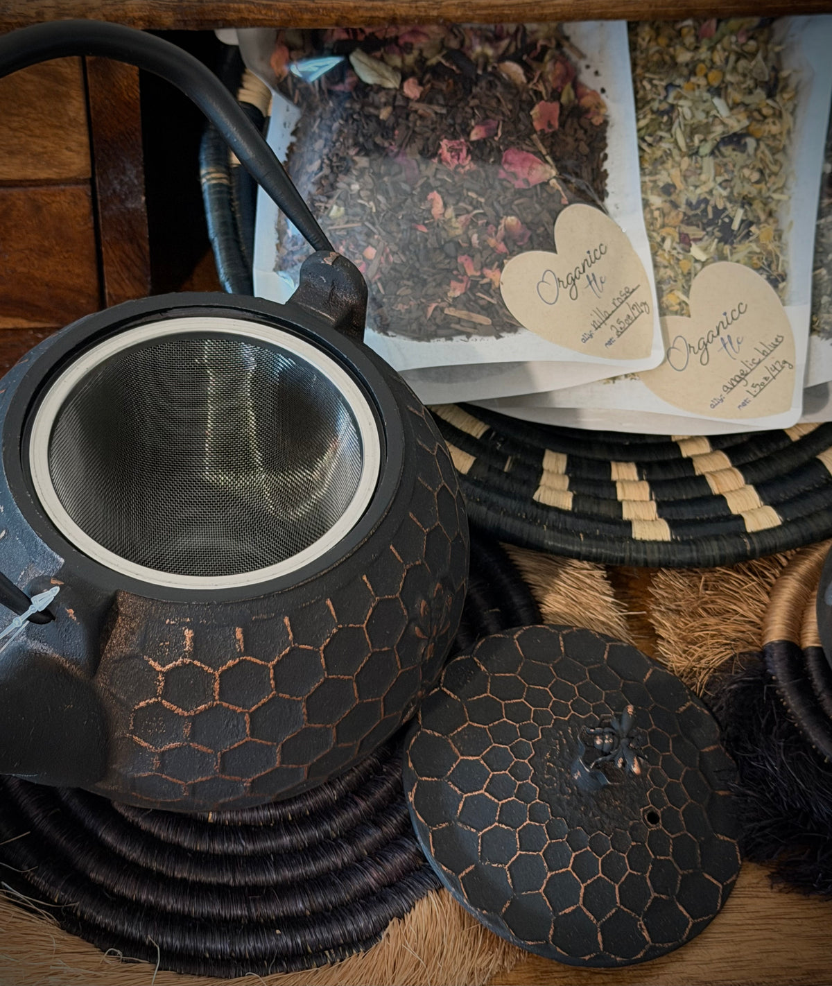 bronze cast iron honeycomb teapot